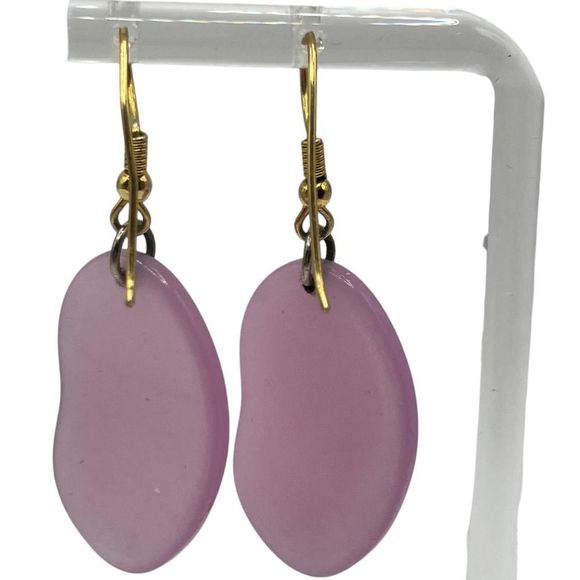 Lavender Sea Glass Drop 1 7/8 Inch Earrings! - Picture 2 of 6